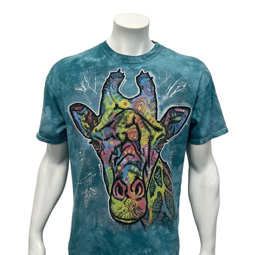 Rainforest Cafe Liquid Blue Green Tye Dye Giraffe Multi-Color Graphic T-Shirt LG